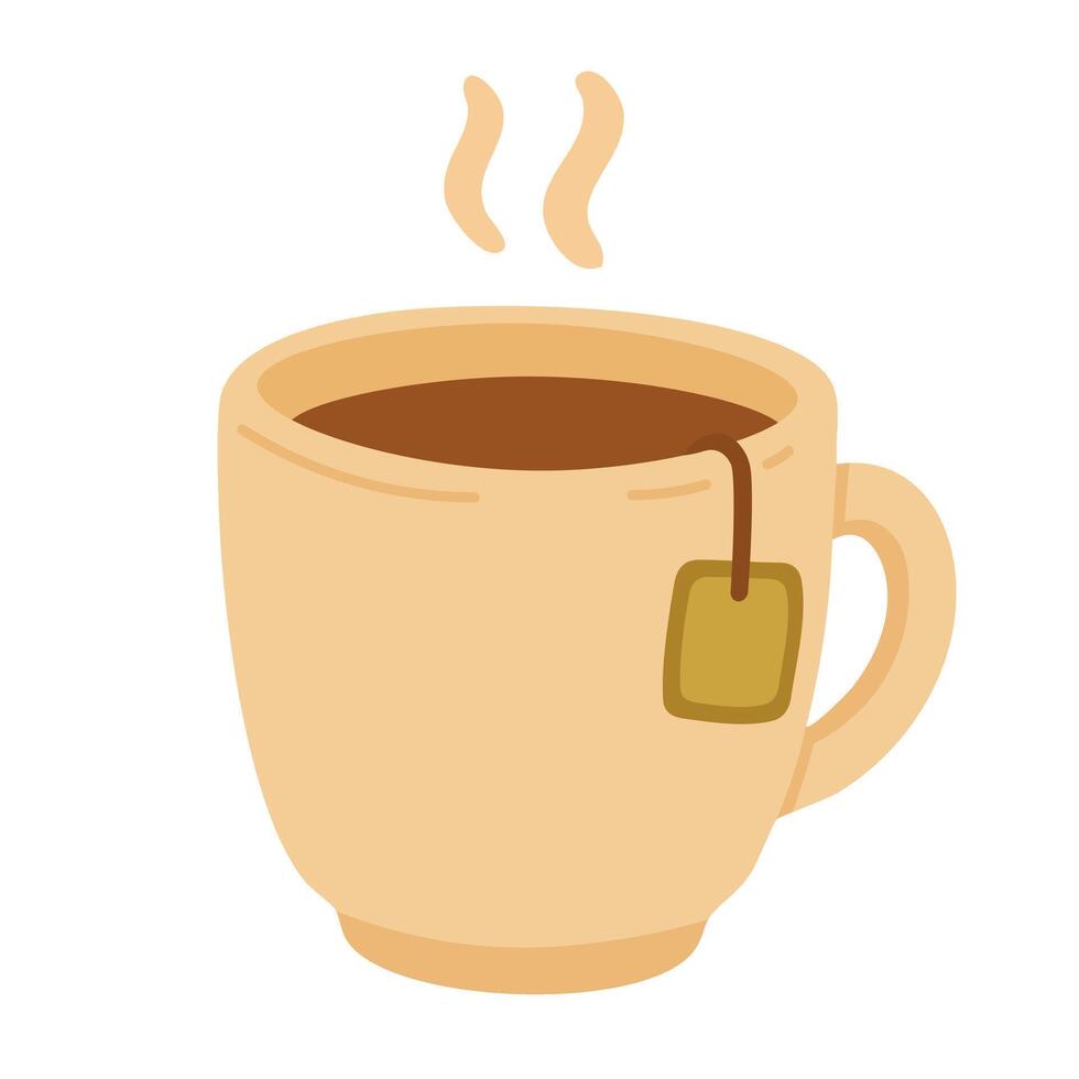 Warm cup of tea with steam in cozy cartoon style. Great for autumn and food designs. vector