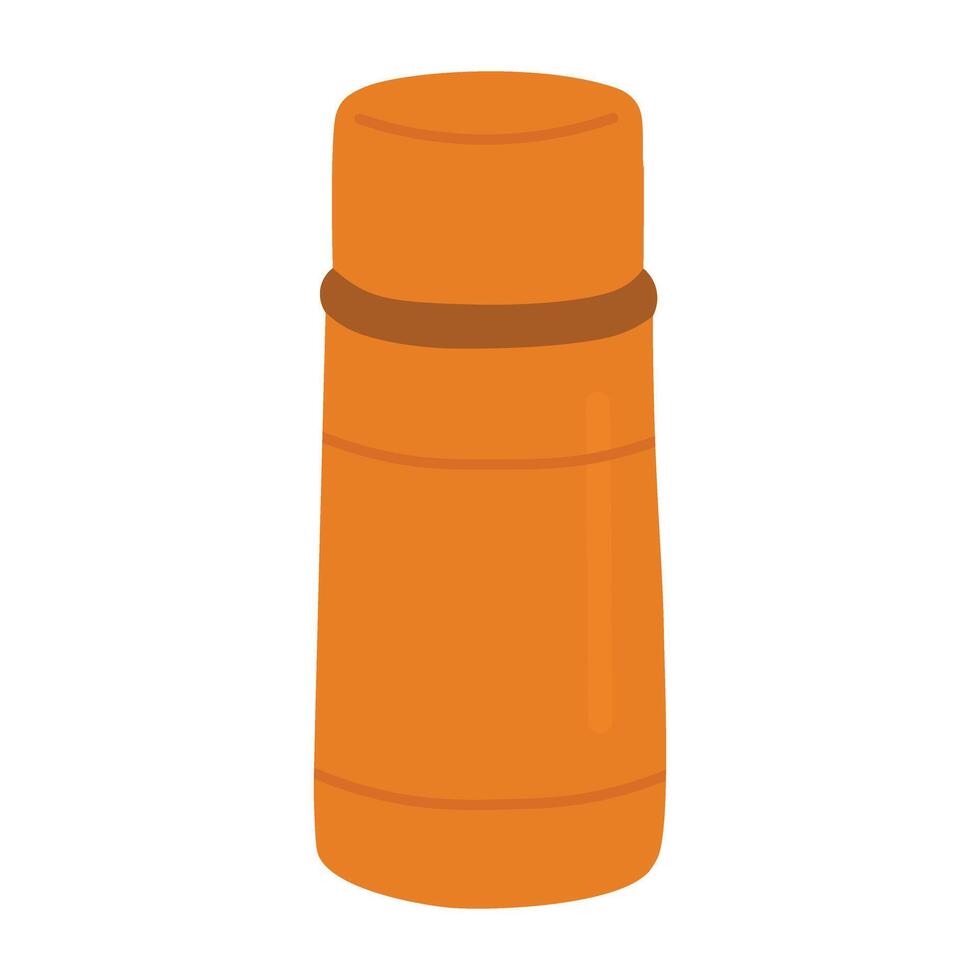 Flat of orange thermos bottle in minimal cartoon style for autumn season. vector
