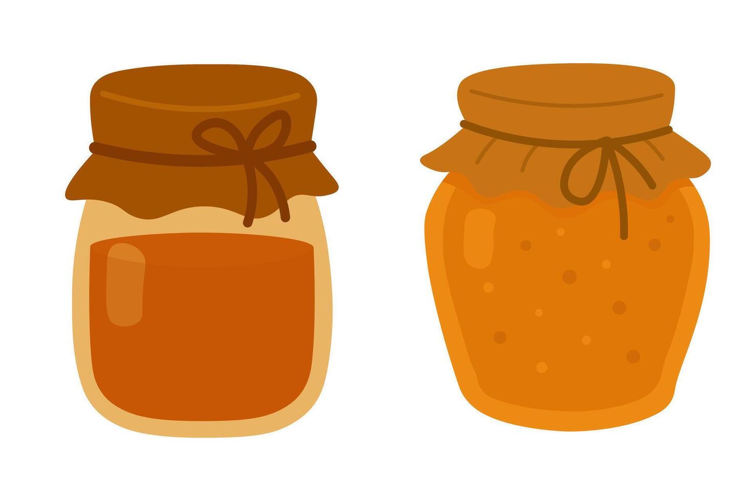 flat doodle set with two jars of autumn jam or honey in cartoon style. vector
