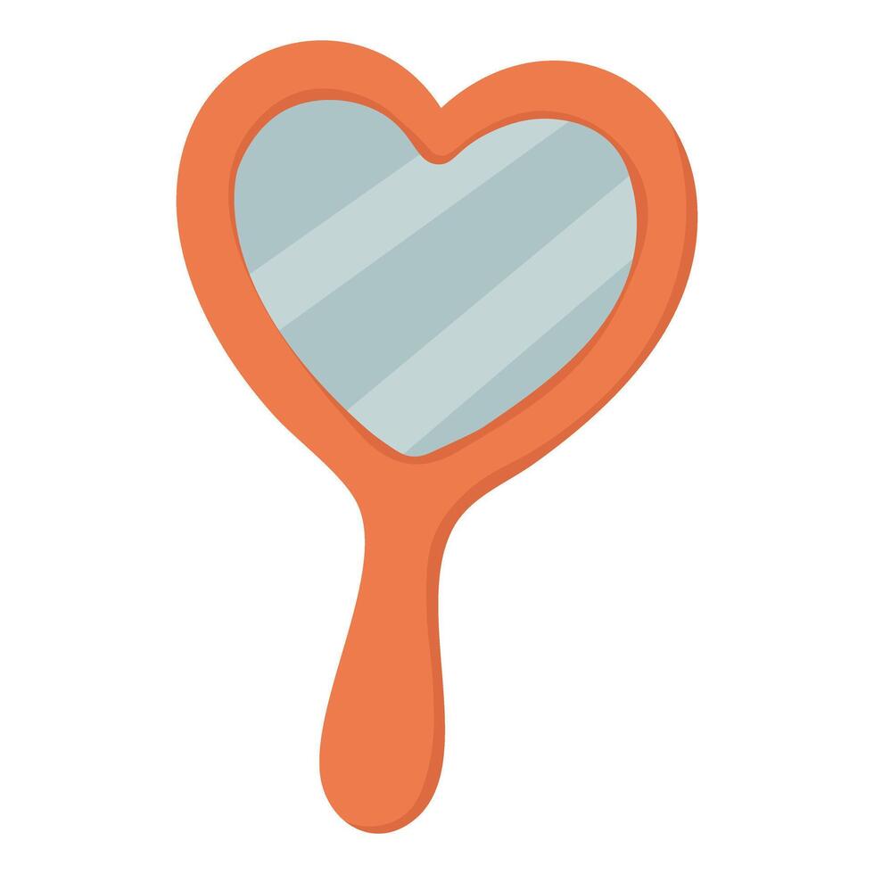 Cartoon hand mirror with heart shape, symbol of self-love, reflection and feminine beauty. vector