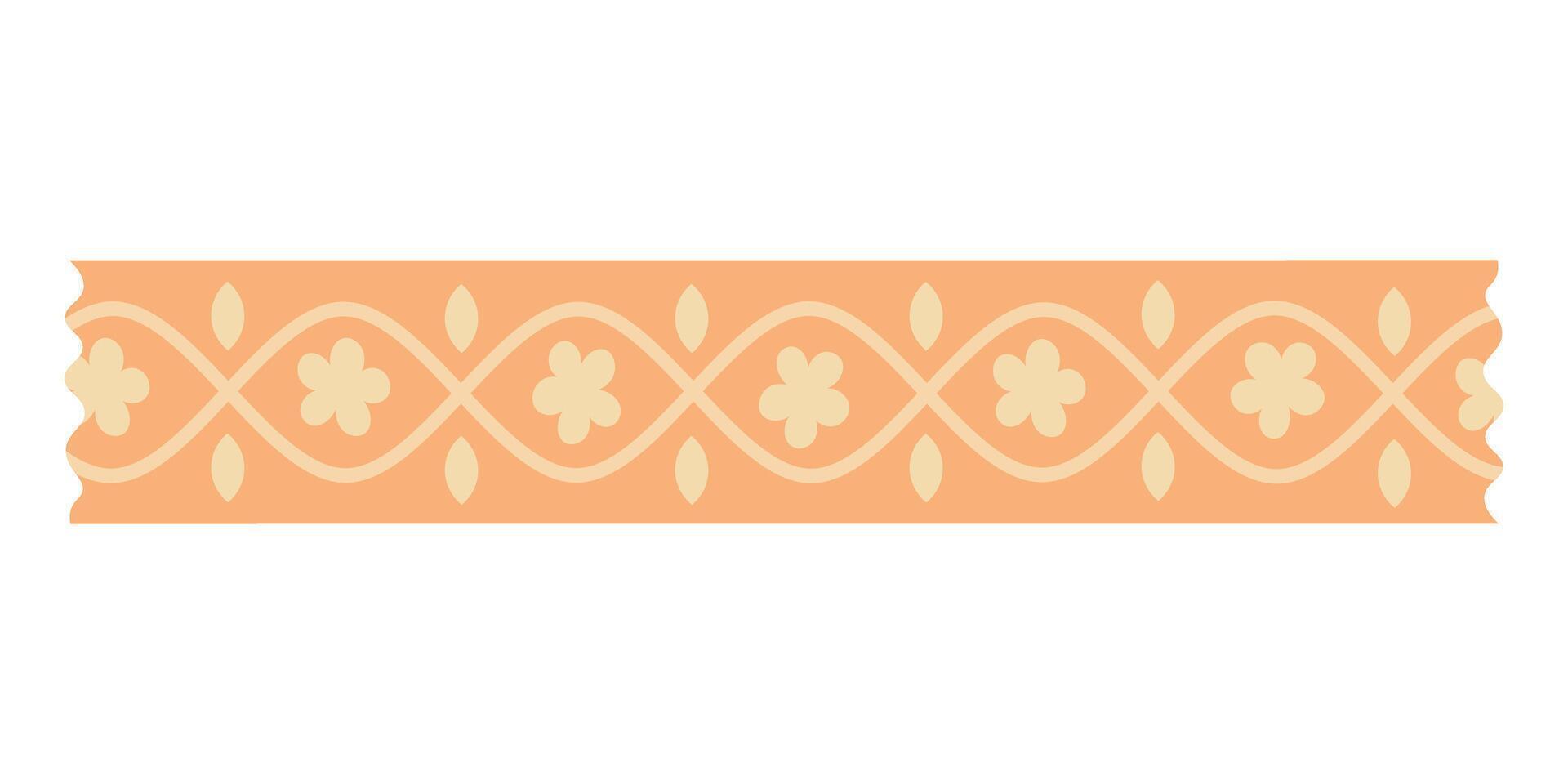 Ornamental washi tape with floral and leaf pattern in pastel colors. Flat cartoon illustration. vector