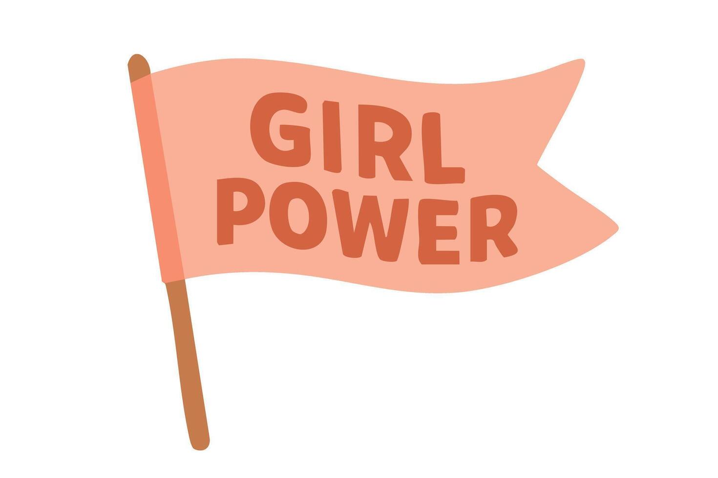 Waving pink flag with bold Girl Power text, symbol of strength, unity and feminist pride. vector