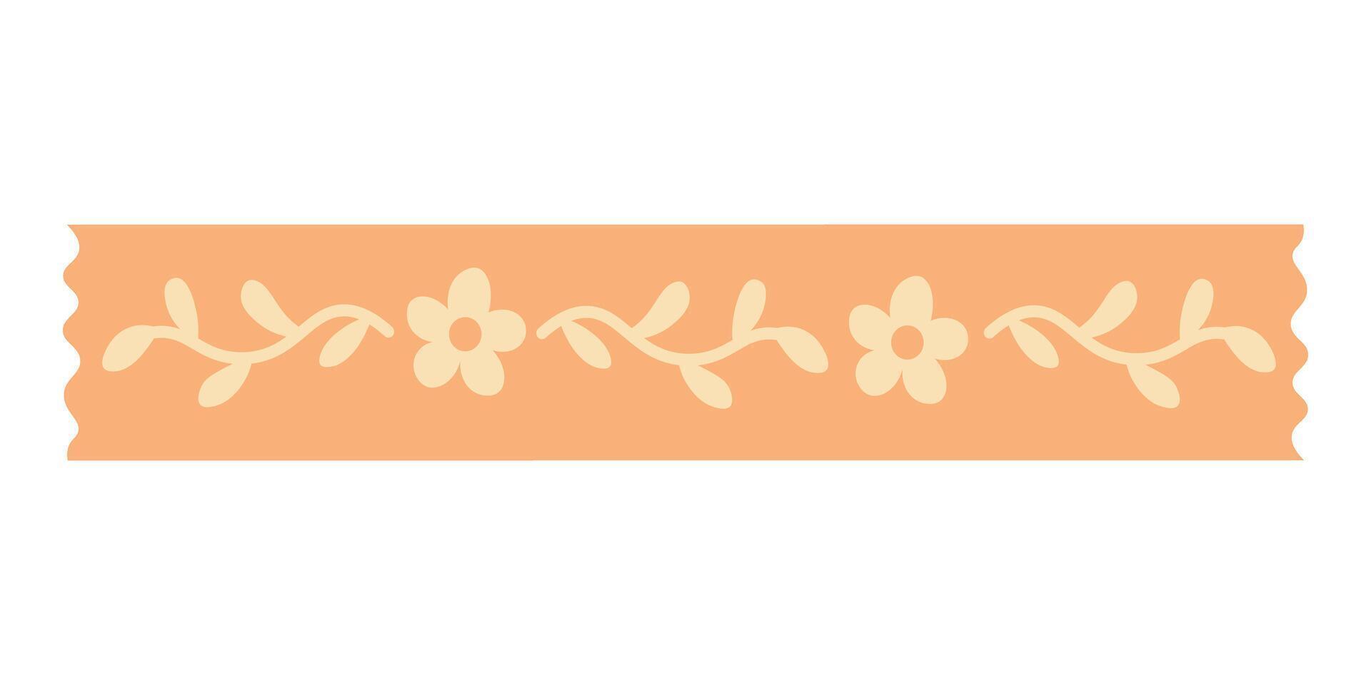 Cute floral washi tape with vine ornament in soft colors. Flat cartoon illustration. vector