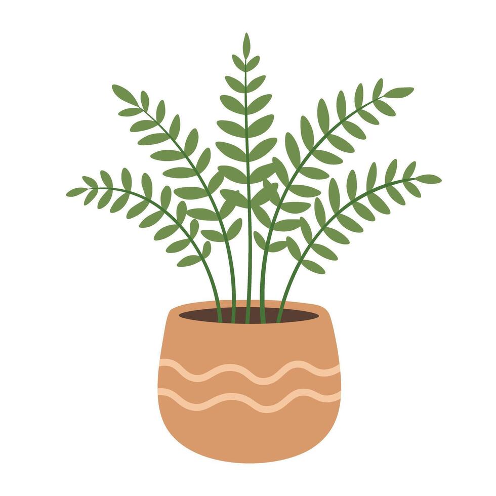 Flat fern with delicate leaves in a decorative pot, perfect for indoor design projects. vector