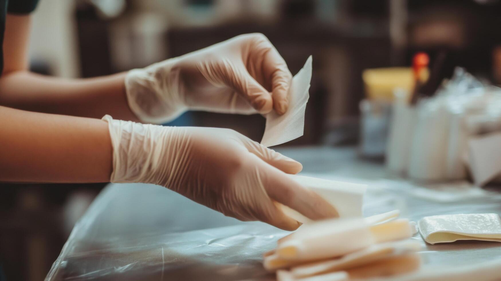 Preparing Dressings with Gloves photo