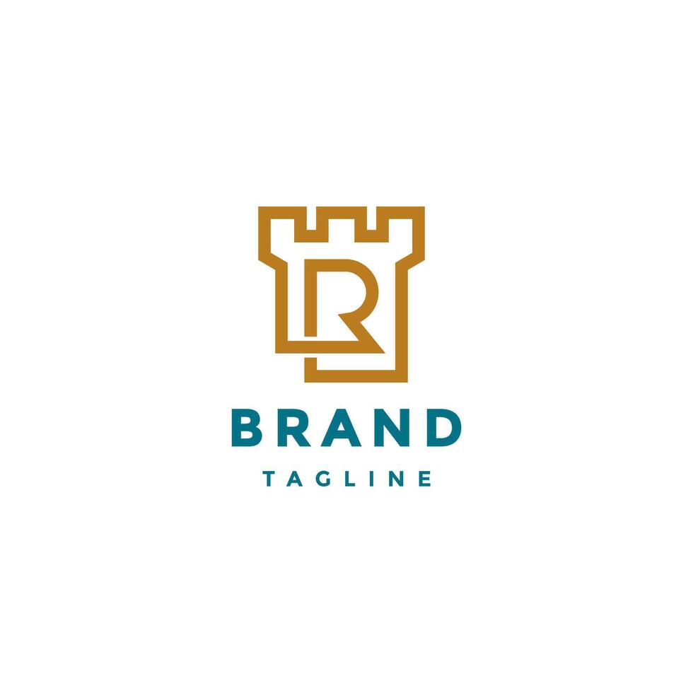 Initial Royal R Letter Castle Logo Design. Outline of Letter R Inside the Castle Logo Design. vector