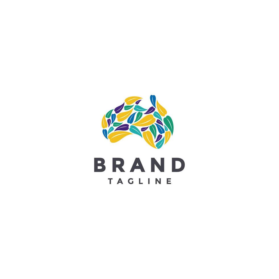 Simple Australian Leaf Color Scheme Logo Design. Natural Colorful Leaves Shape the Australian Continent Logo Design. vector