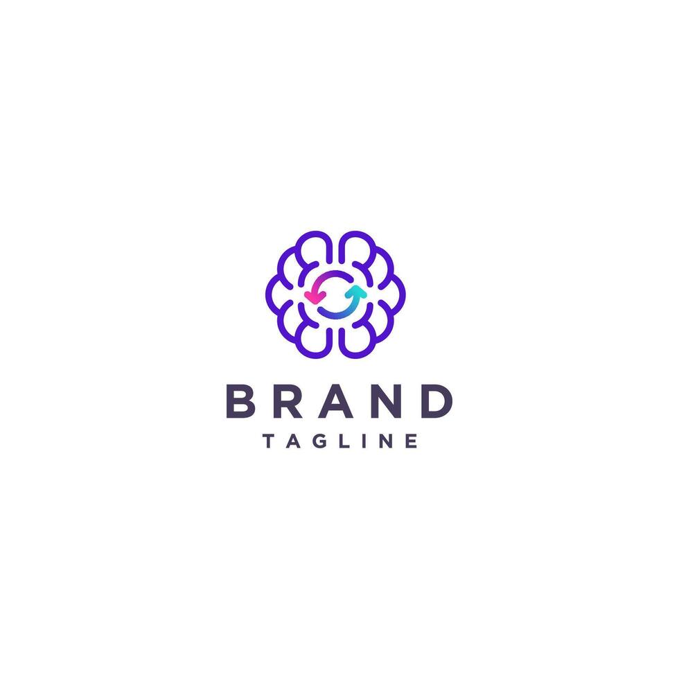 Simple Fun Resetting Brain Lines Logo Design. Brain Symbol With Reset Icon In The Middle Logo Design. vector
