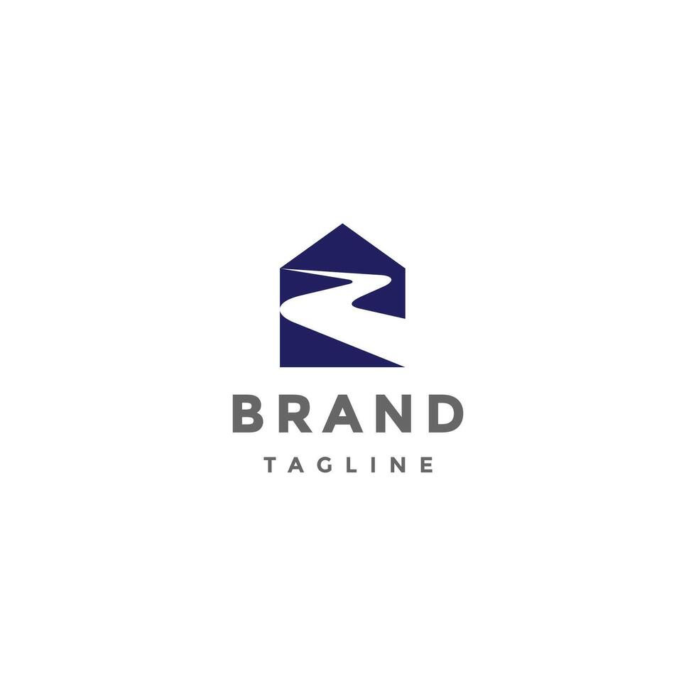 River Line Curve In House Silhouette Logo Design. Curved Road Line In House Silhouette Logo Design. vector