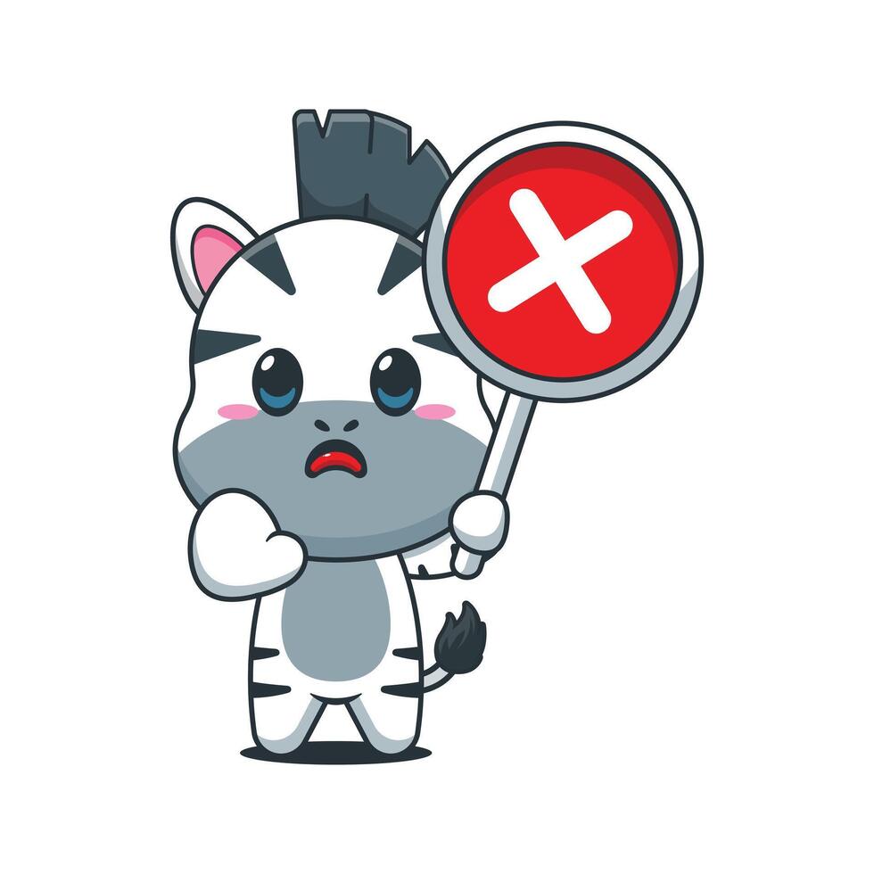 Cute zebra cartoon illustration with wrong sign vector