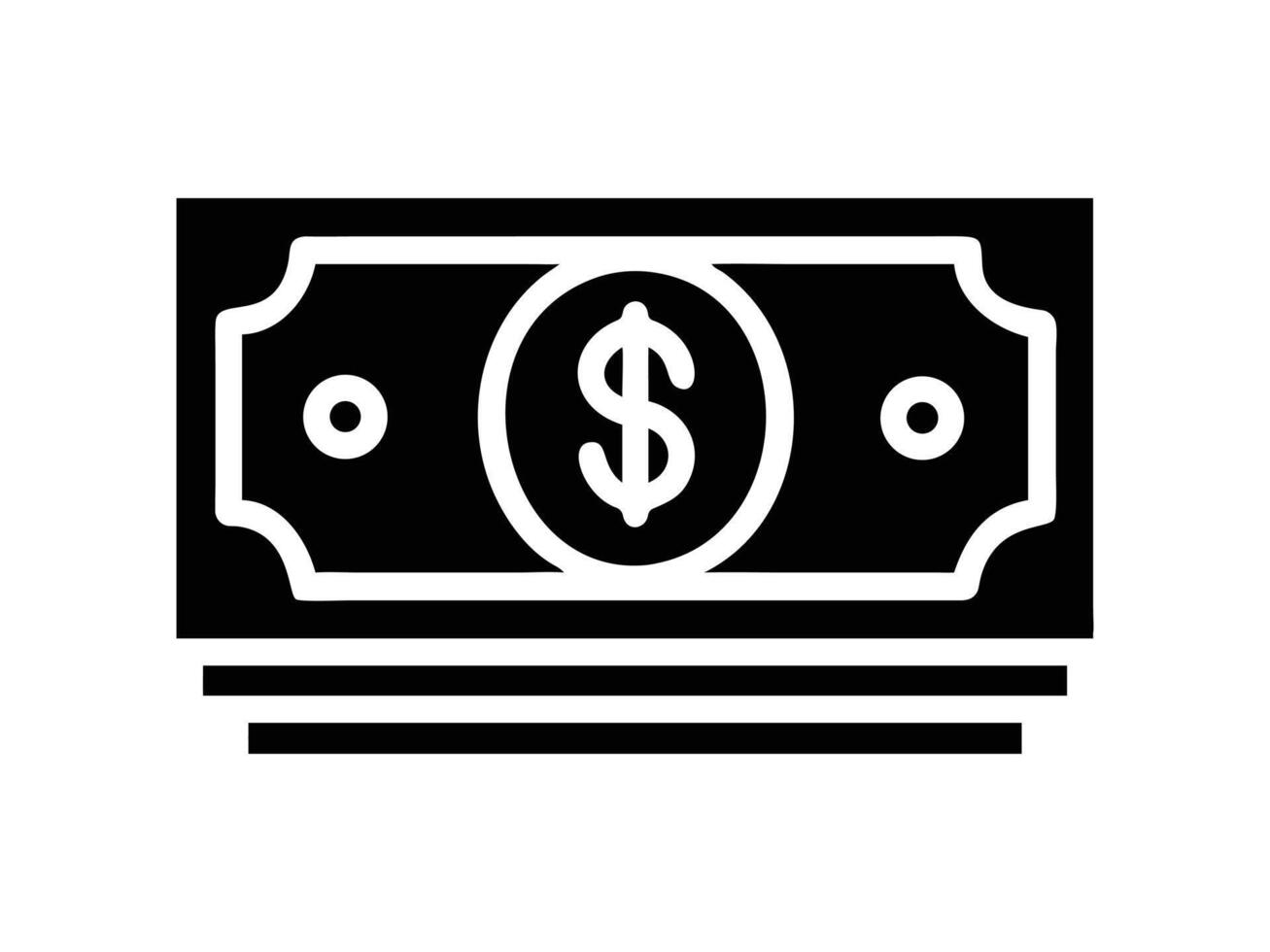 Simple black and white illustration of a stack of US dollar bills. vector