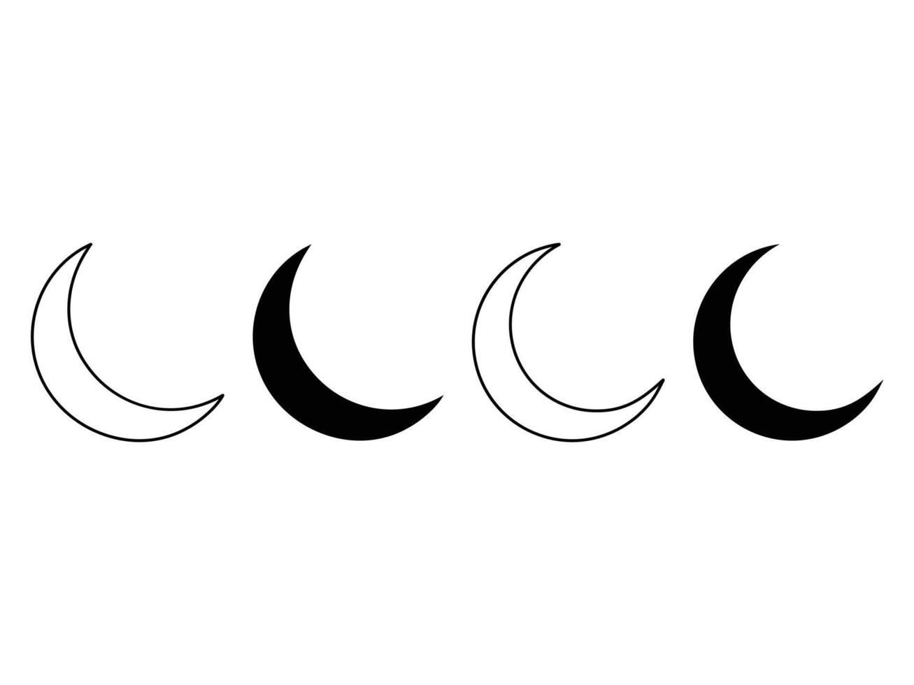 Illustrative crescent moon phases, light and dark. vector