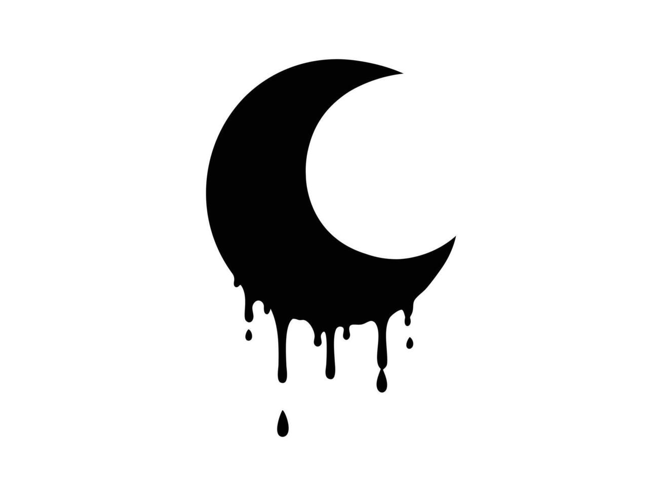 A dripping crescent moon silhouette against a white background. vector
