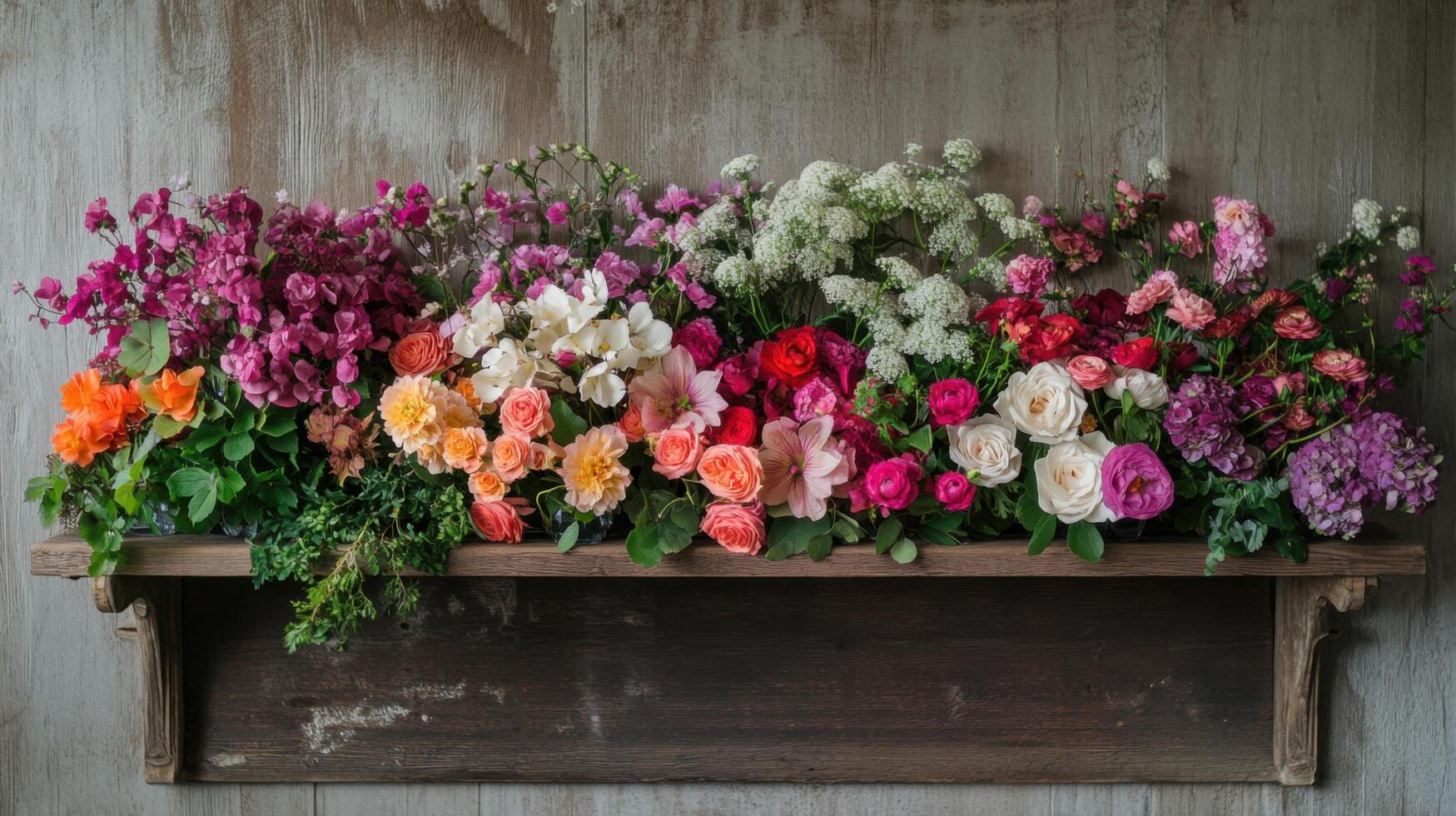 Blooms on a Classic Wooden Display photo