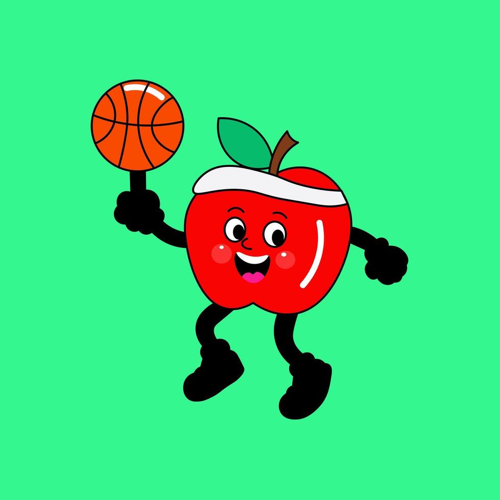 flat design illustration of Apple Character Playing Basketball vector