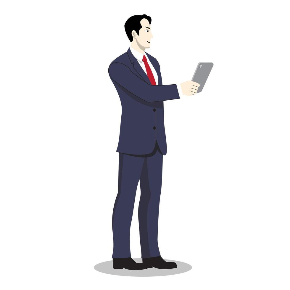 illustration of a businessman looking at a tablet vector