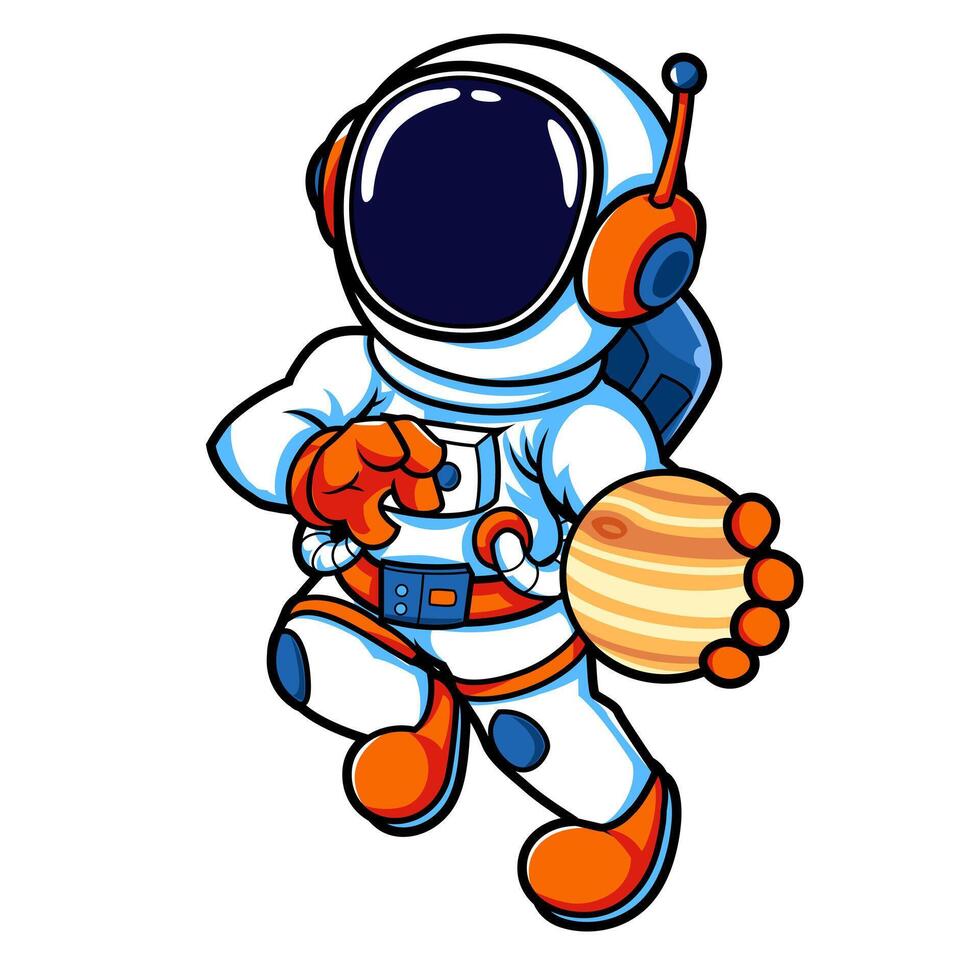 astronaut cartoon play basketball vector