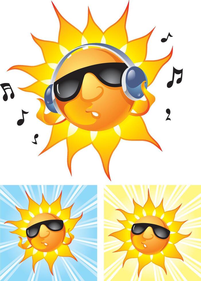 Cool Sun with Head Phones Set vector