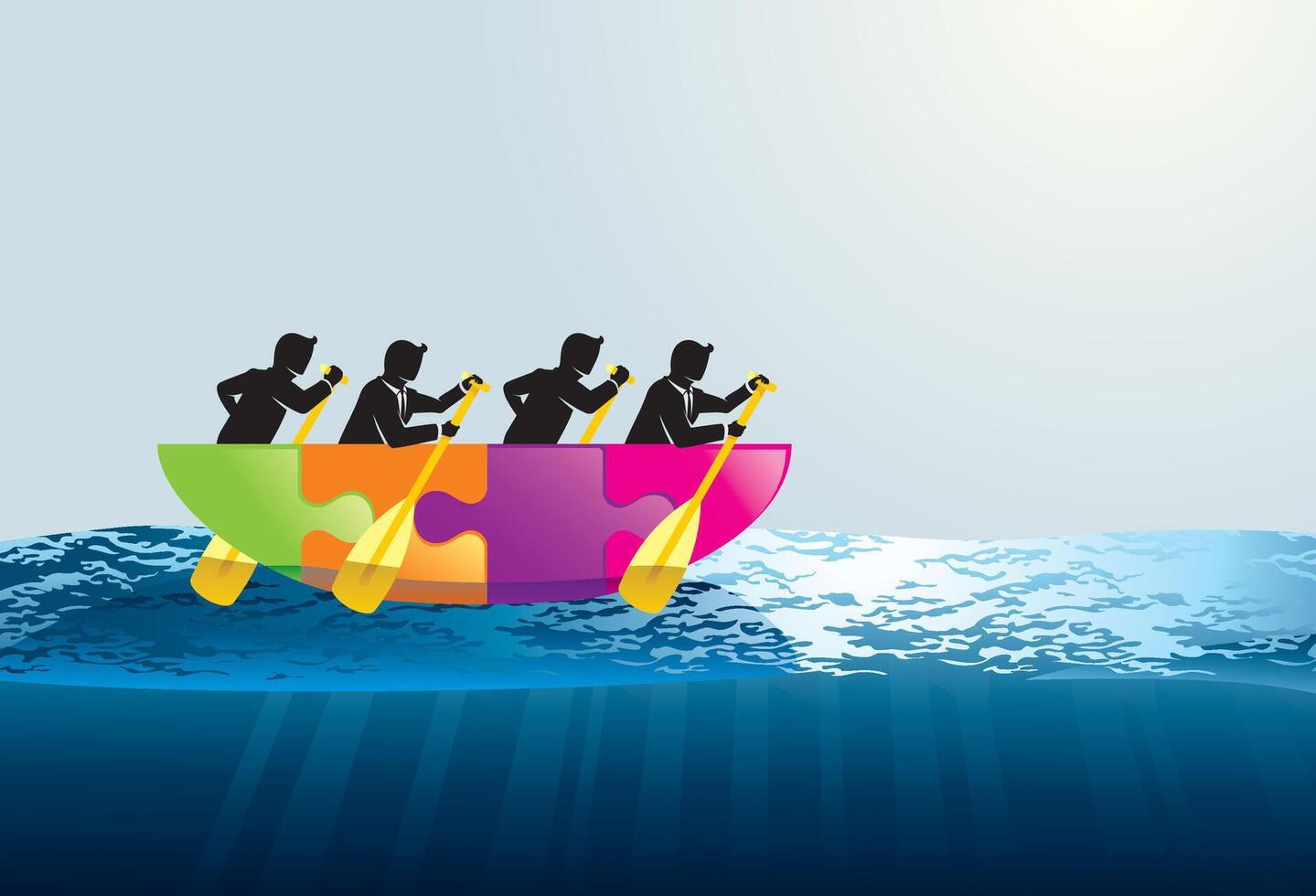 Teamwork Sailing to Trade Concept vector