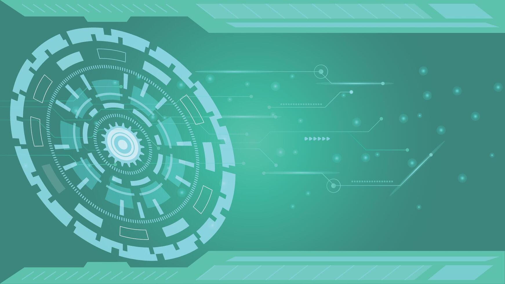 Modern green themed technology background featuring circular gear interface and circuit lines ideal for presentations and digital projects without using special characters vector