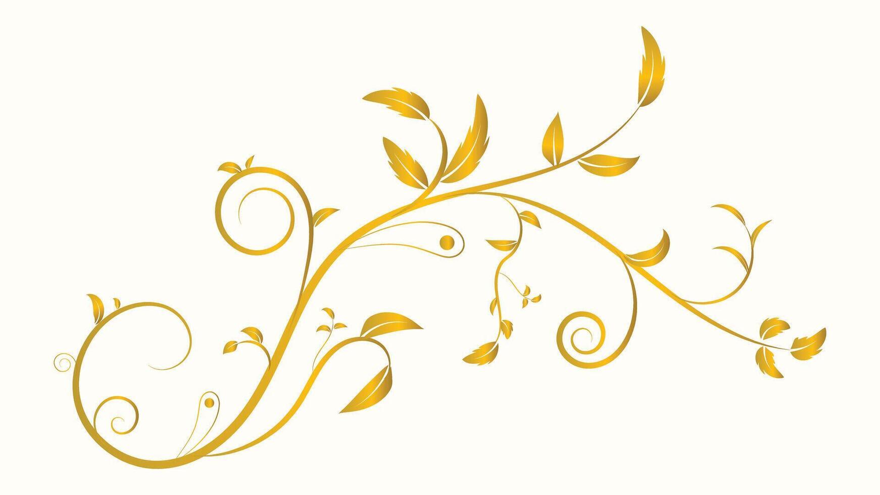 Ornamental golden floral swirl artwork featuring leaves and curls on a clean light background vector
