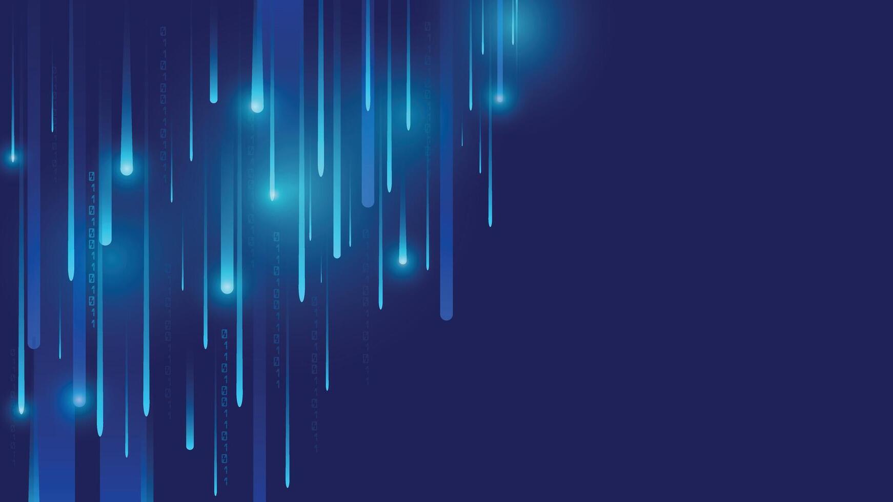 Technology themed digital abstract design with vertical glowing lines and binary code on dark blue vector