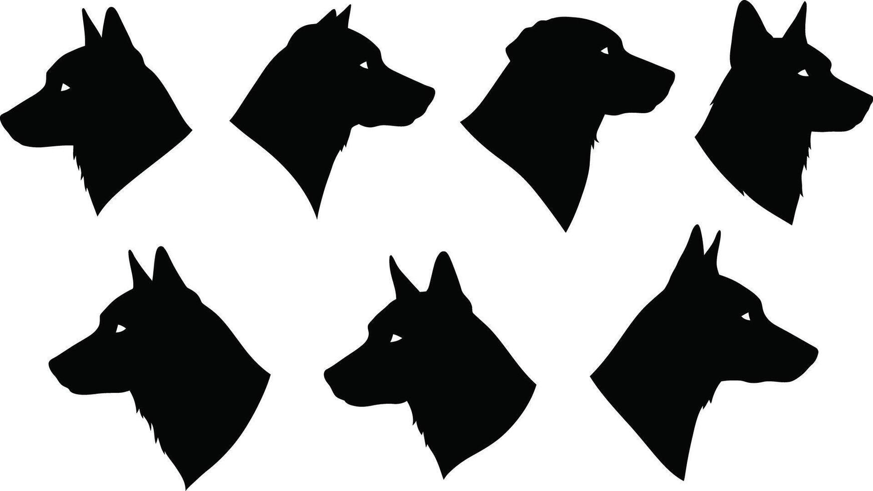 Dog head silhouettes set with various breeds and shapes black illustration collection vector