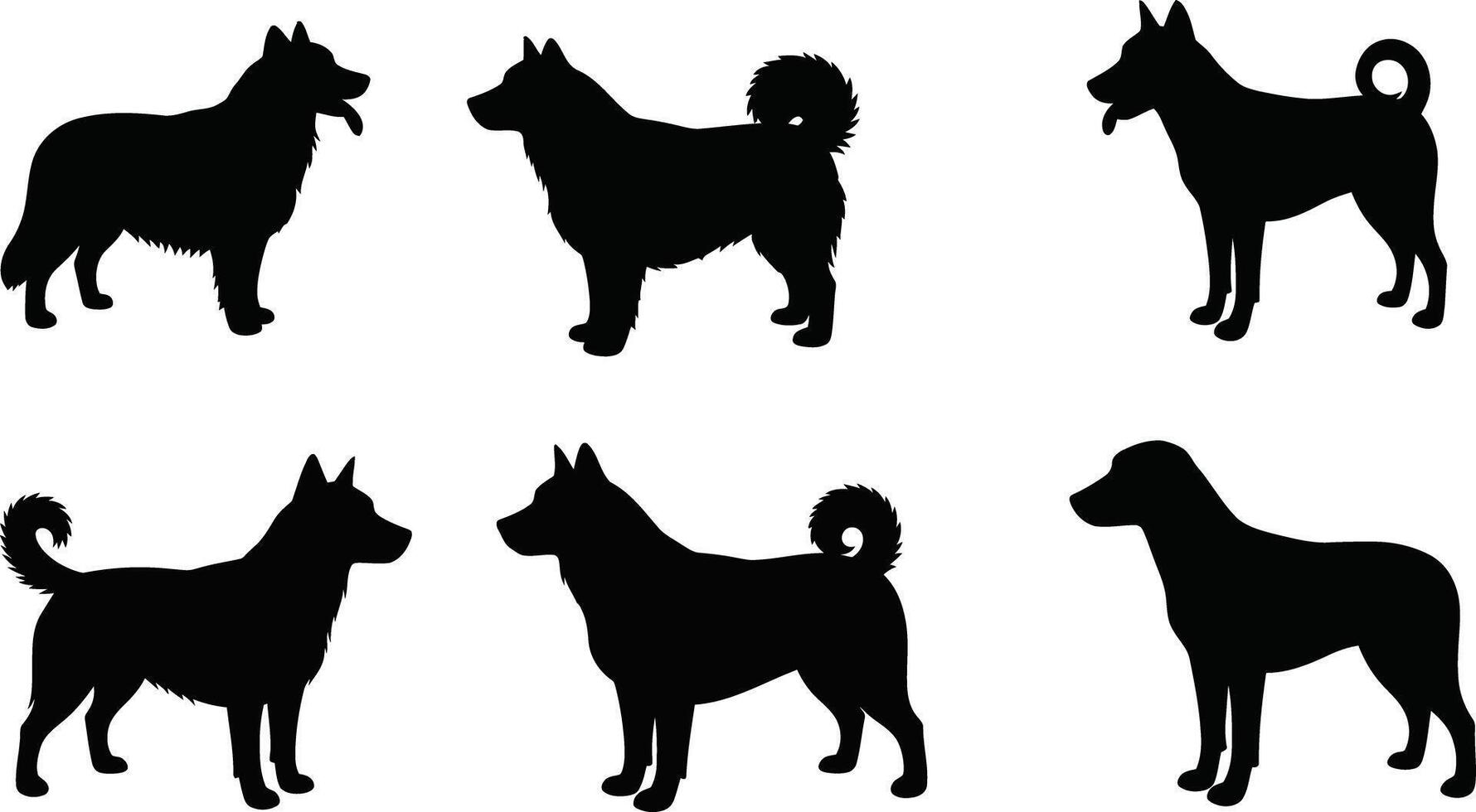 Dog Silhouettes Set of Six Different Dog Breeds in Black and White Illustration vector