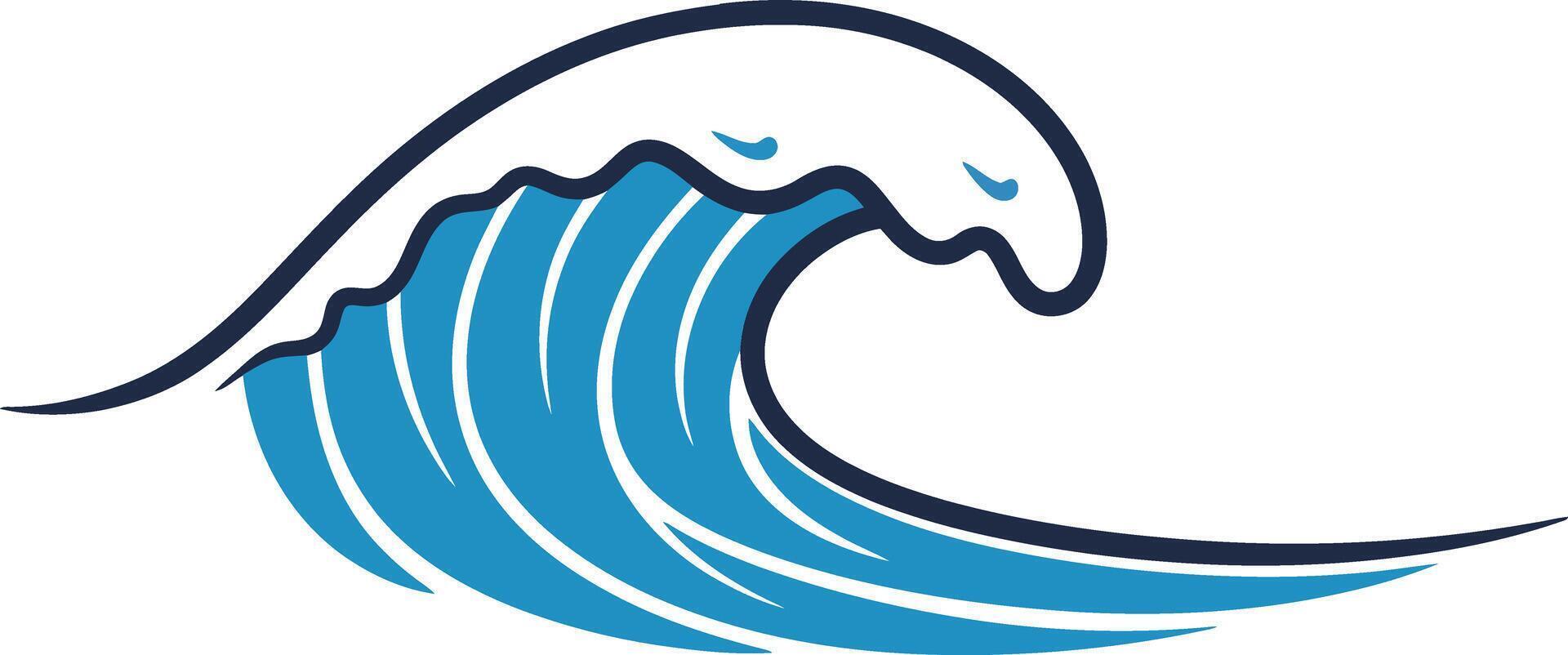 Ocean wave illustration with blue and white colors simple design natural flowing water motion energy dynamic shape vector