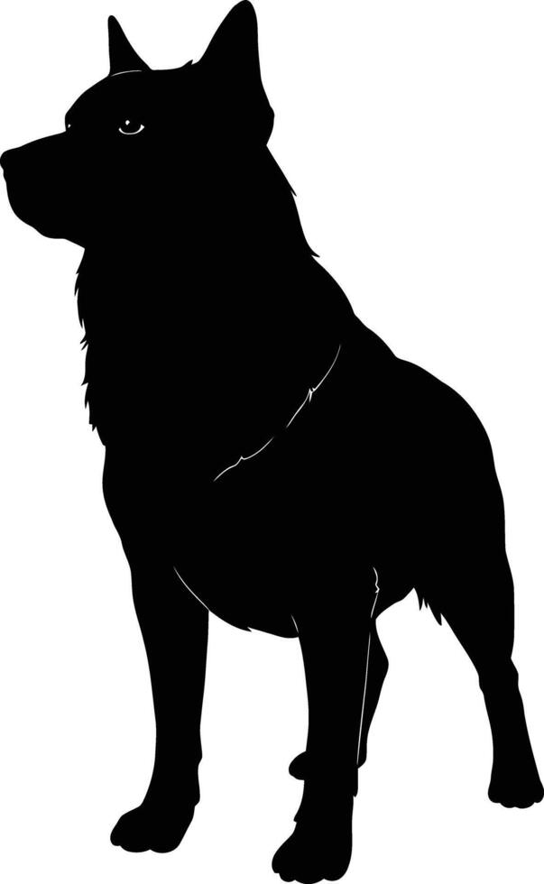 Black silhouette of standing dog facing left on white background natural pet animal profile vector