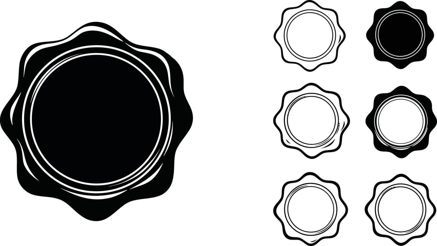 Vintage Style Wax Seal Stamp Illustration with Multiple Outline Variations in Black and White Design vector