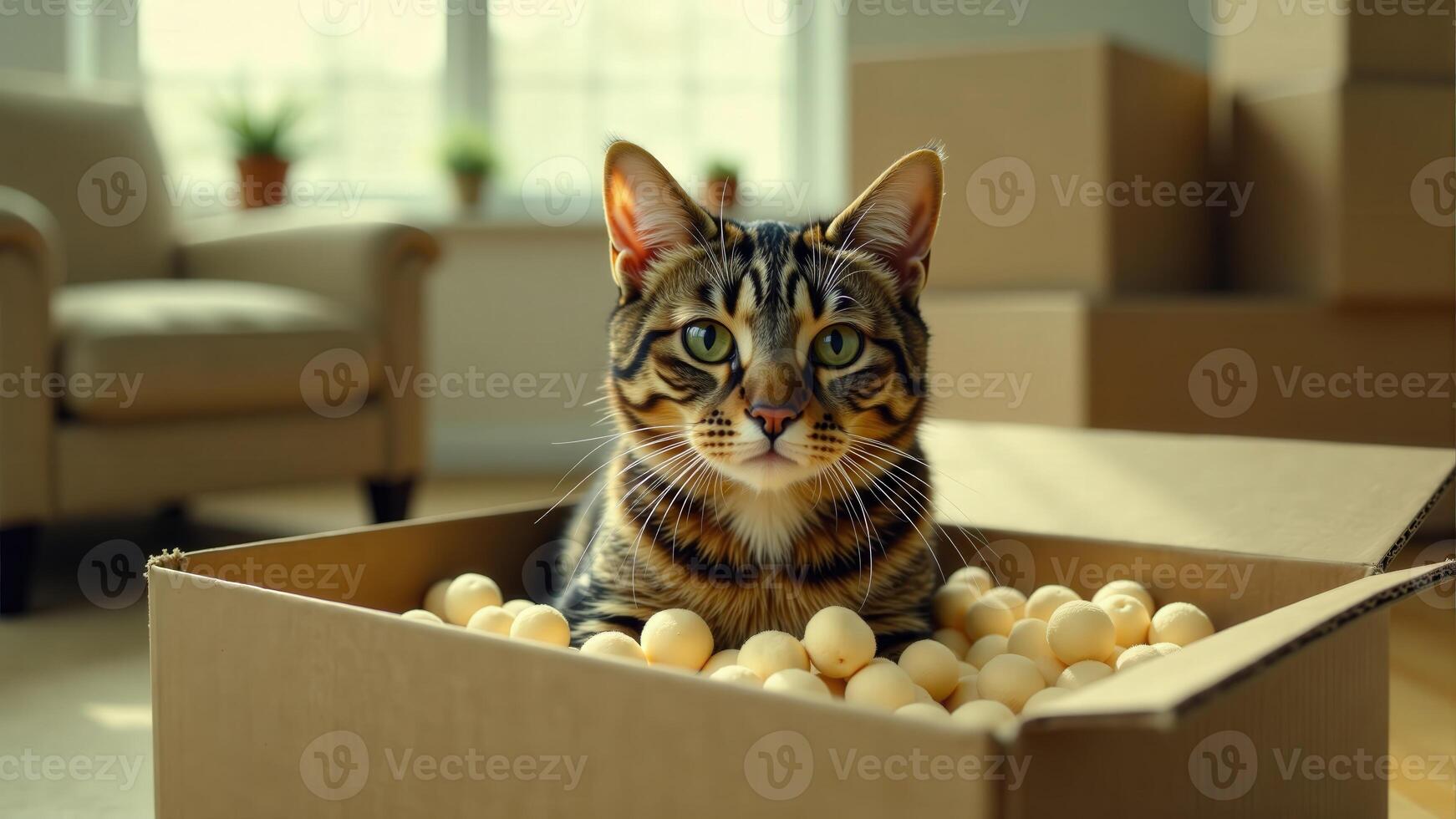 Tabby Cat Relaxing In A Box photo