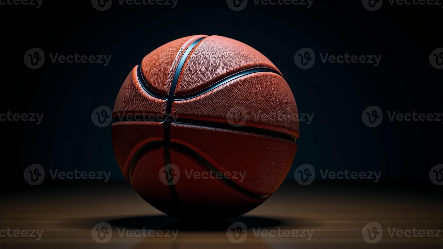 Single Basketball On Court Dark Background photo