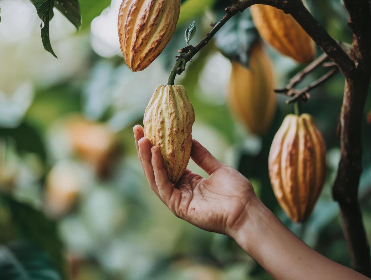 Cocoa Growers Collecting Ripe Beans photo