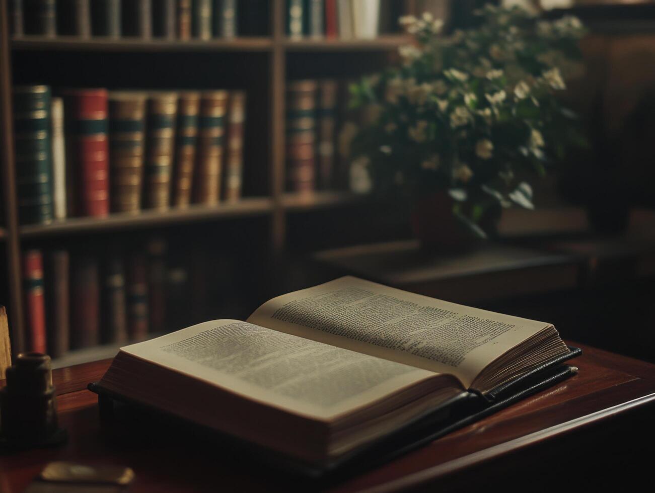 Bookshelf Display with Open Journal photo