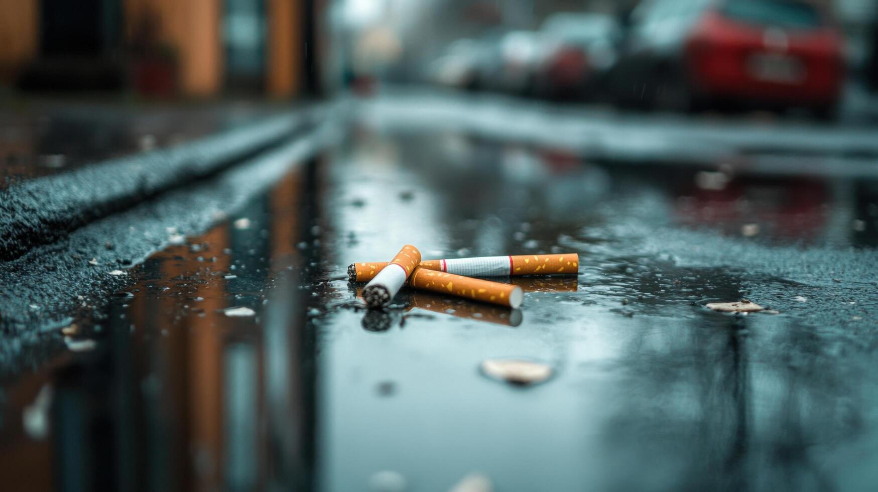 Cigarette Ends Mirrored in Puddle photo