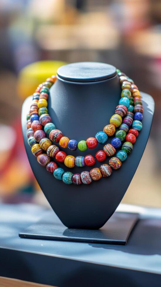 Beaded Necklace Showcased with Colors photo