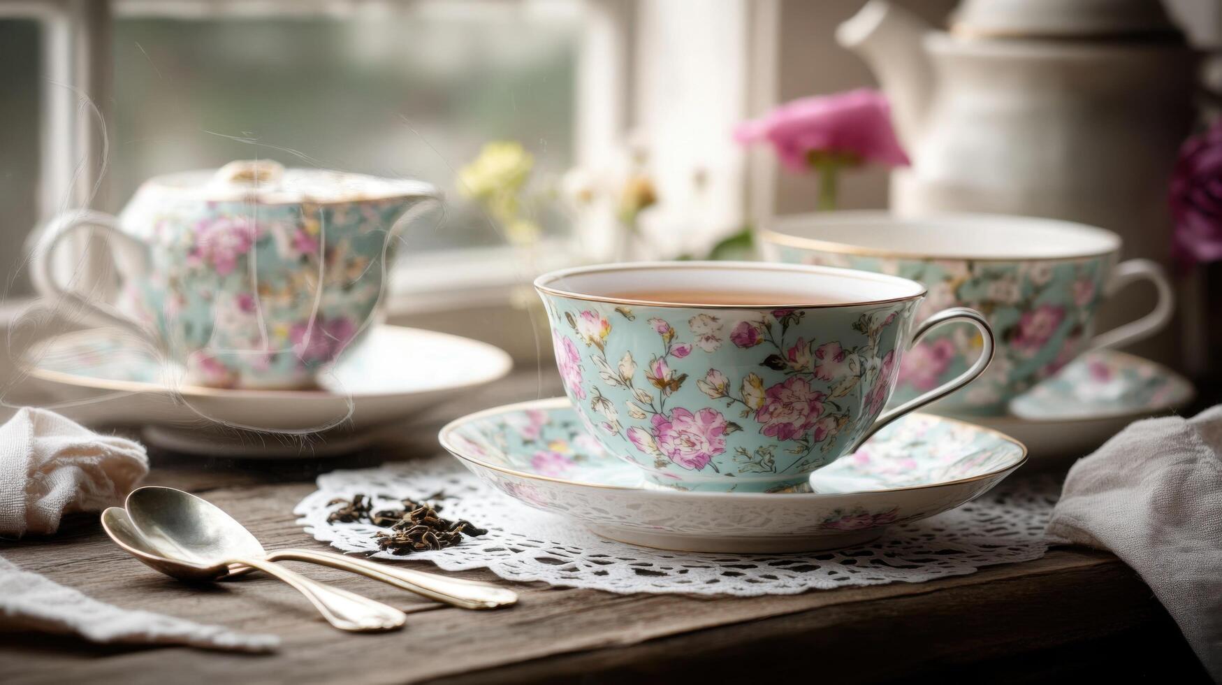 Timeless Porcelain Teacup Collection in Sunlit Exhibit photo