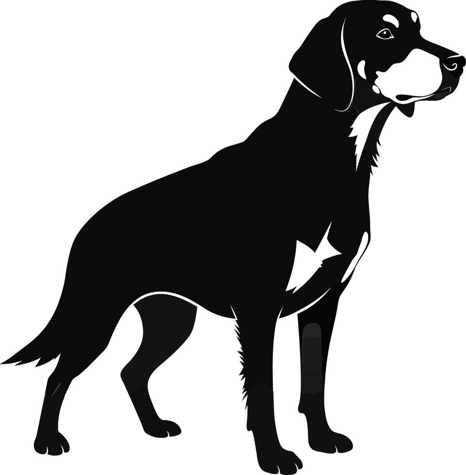 Black and white silhouette of a standing dog in side profile illustration vector