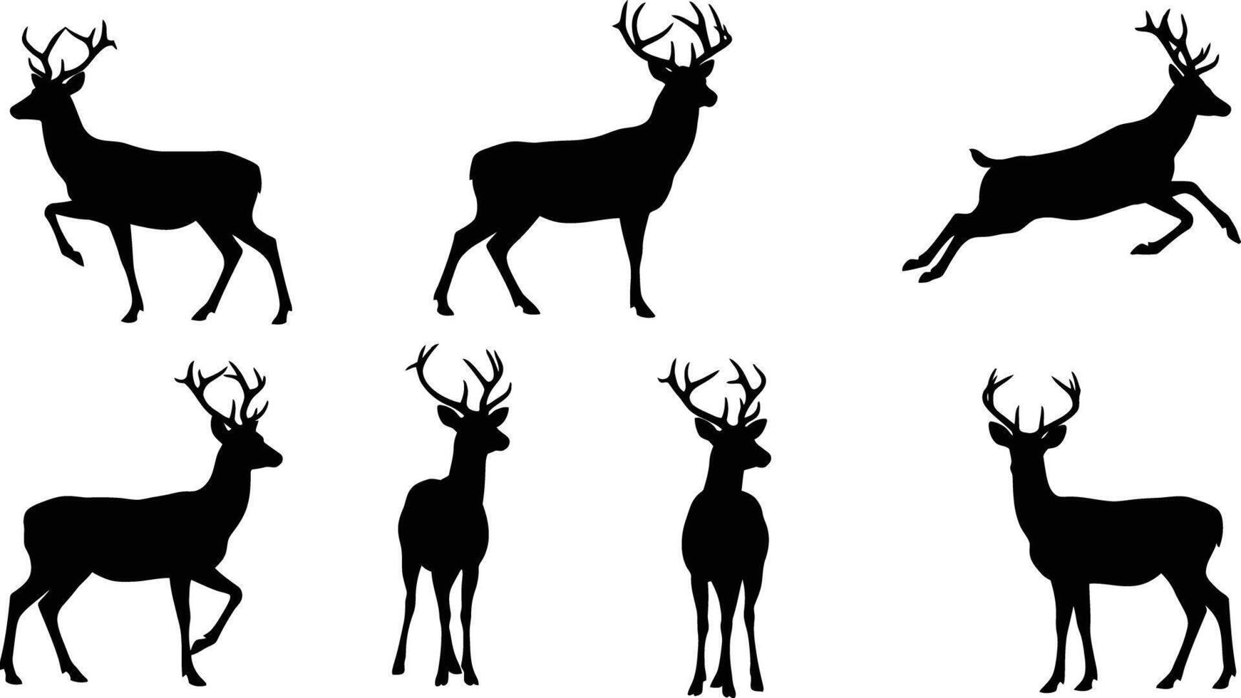 Silhouettes of male deer with antlers in various poses illustration for wildlife design and nature themes vector