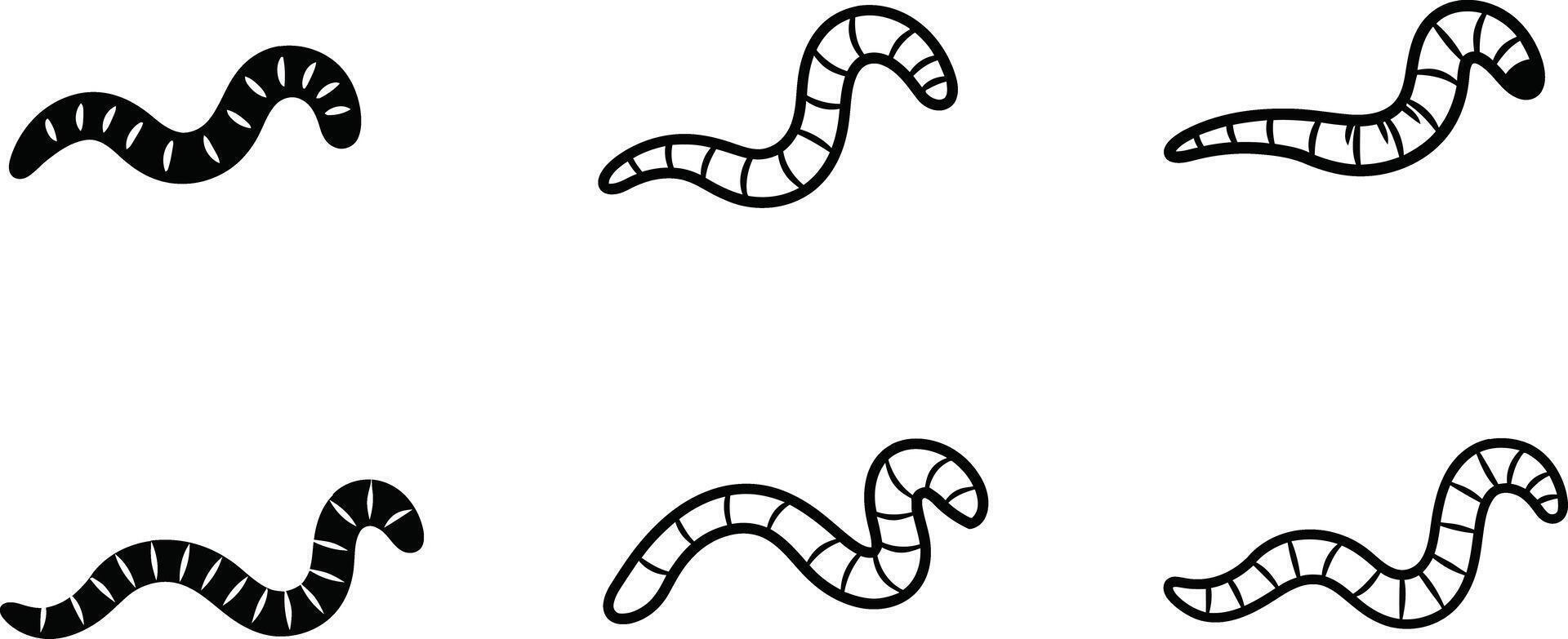 Earthworm illustrations simple black and white segmented worm designs for nature and soil ecology concepts vector