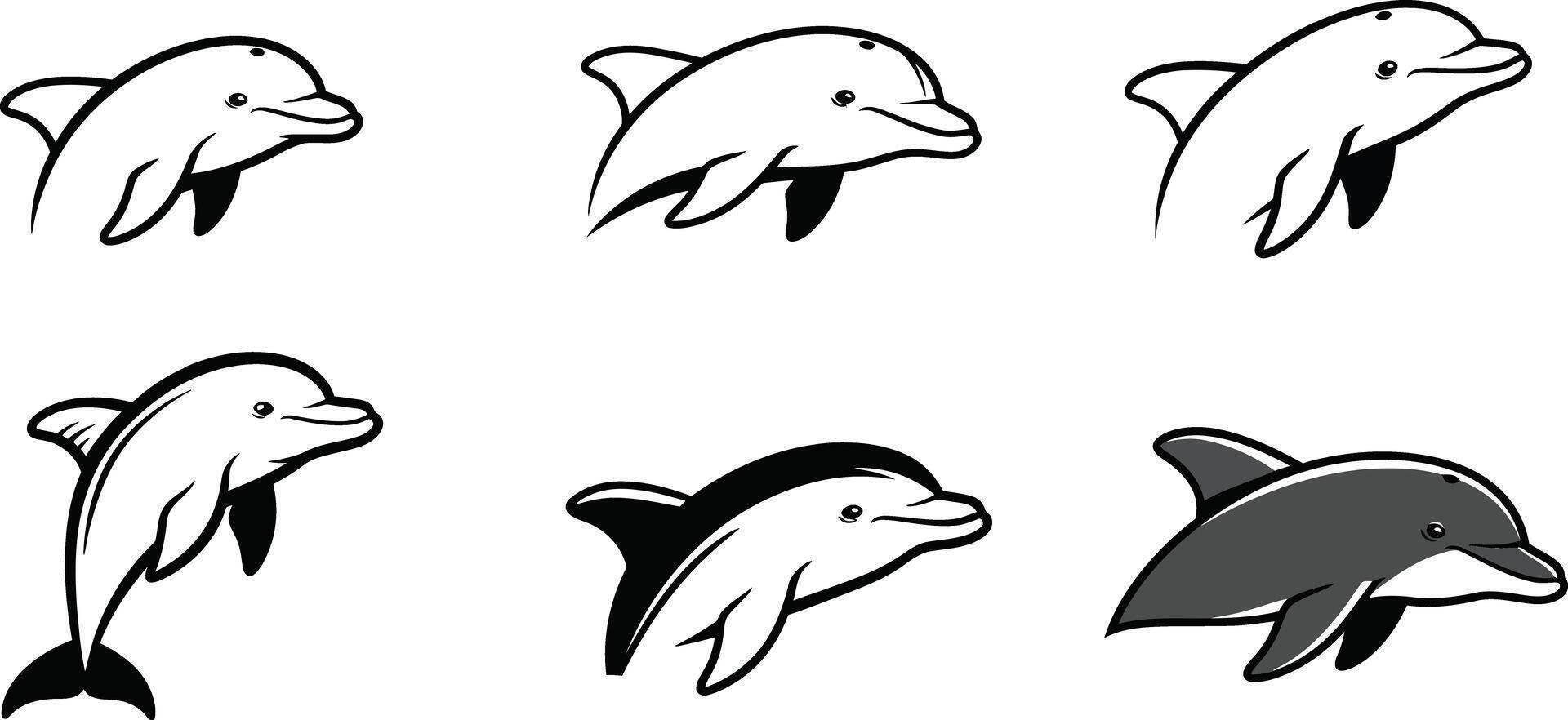 Dolphin silhouette collection in black and white simple design for ocean and marine themes vector