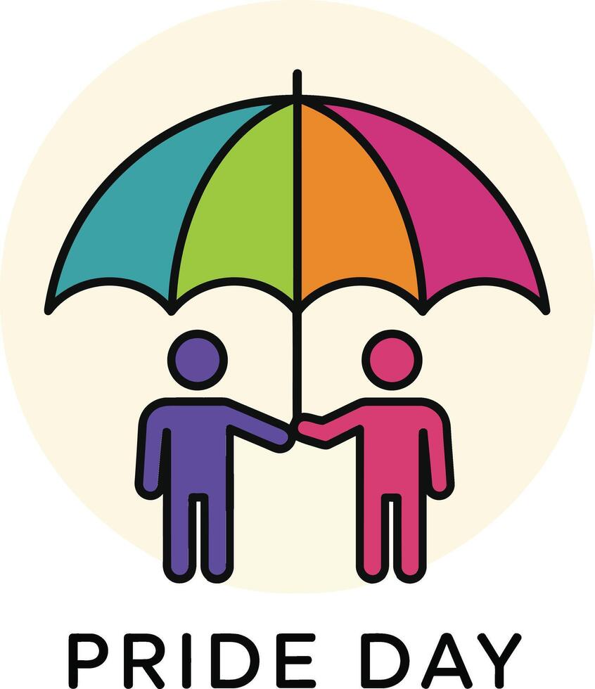 Pride Day two people holding hands under rainbow umbrella illustration for celebration and unity concept vector