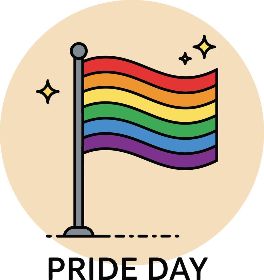 Pride flag waving illustration celebrating Pride Day with rainbow colors and festive sparkles graphic vector