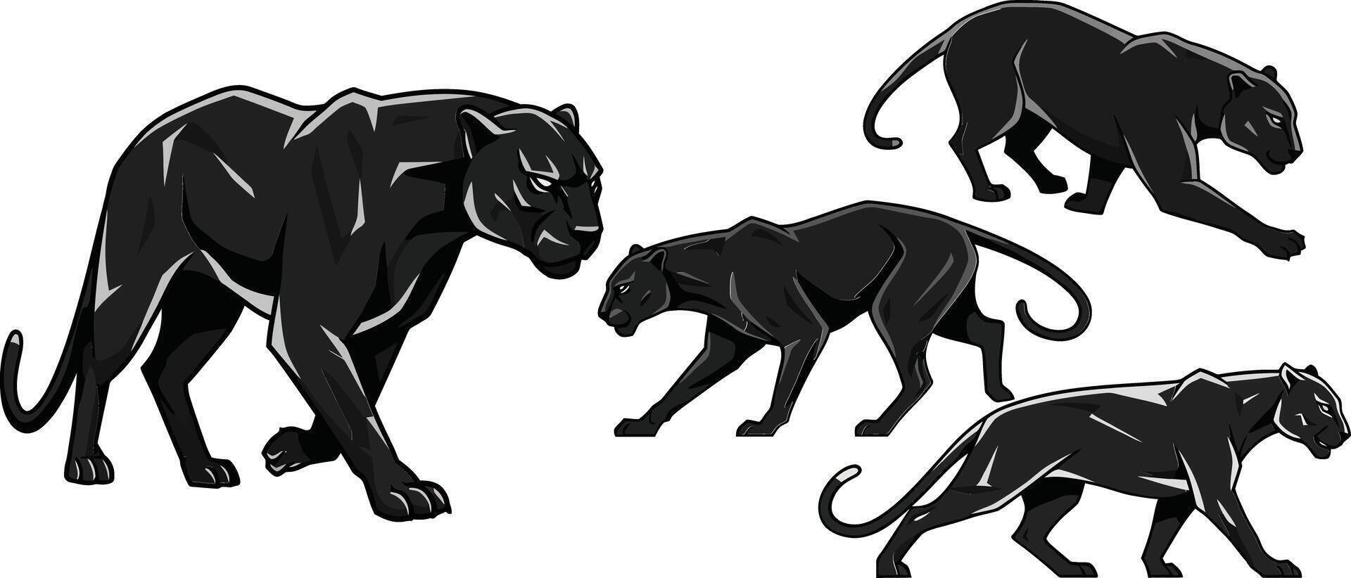 Black Panther Silhouettes in Various Walking Poses Illustration for Wildlife and Animal Design vector