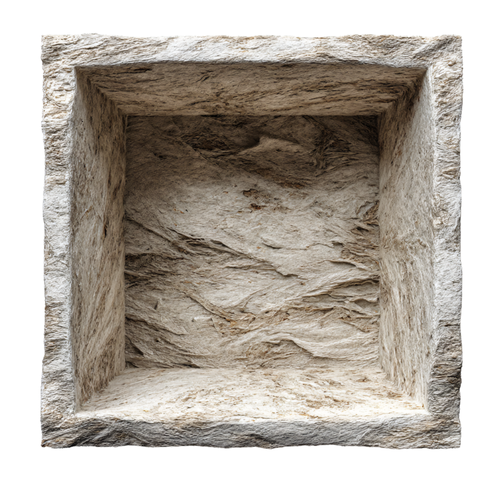 Empty Stone Box with Textured Gray Interior and Rough Edges for Display Purposes png