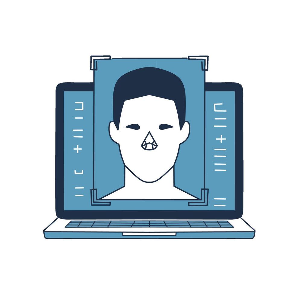 Biometric Identification System. Stylized finger on a fingerprint scanning interface. Clean outline style. Perfect for illustrating secure identification. Confident, innovative setting. vector