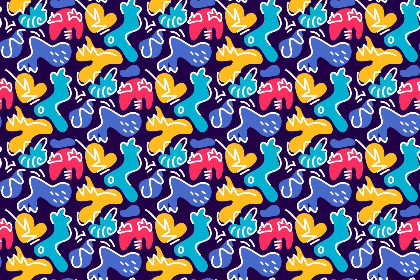 Seamless Abstract Pattern. Bold, multicolored shapes create a lively texture. Ideal for fabric prints, wallpapers, digital art. Cheerful, dynamic mood vector
