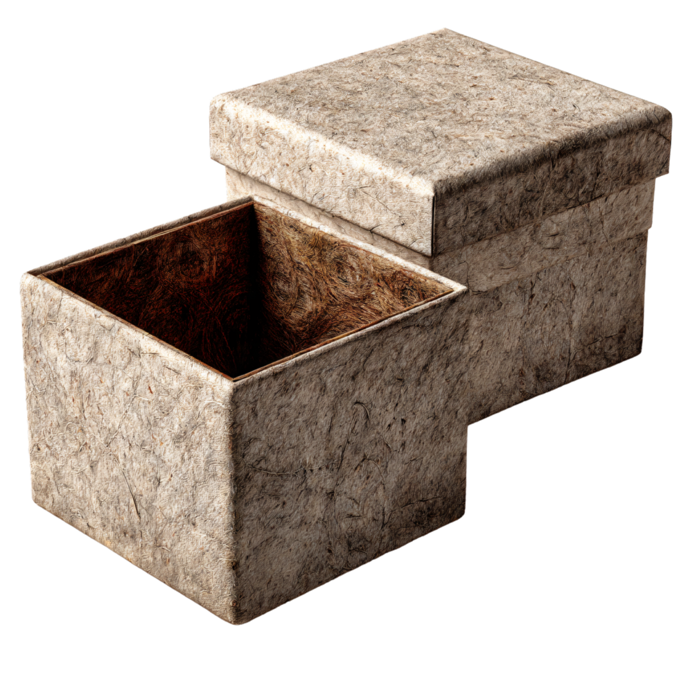 Empty square box with a removable lid in textured beige fabric png