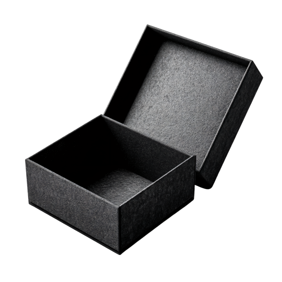 Elegant Black Box Open Displaying Interior Space for Gifts and Storage Ideas png